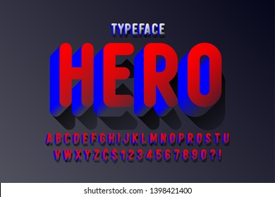 Trendy 3d comical font design, colorful alphabet, typeface. Color swatches control
