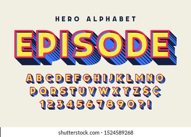 Trendy 3d comical font design, colorful alphabet, typeface. Color swatches control.