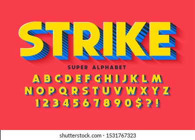 Trendy 3d comical font design, colorful alphabet, typeface. Color swatches control.