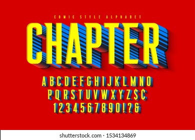 Trendy 3d comical letters design, colorful alphabet, typeface. Color swatches control.