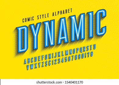Trendy 3d comical letters design, colorful alphabet, typeface. Color swatches control. 12 degree skew.