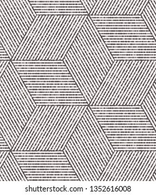 Trendy 3d cube with textured lines seamless repeat vector pattern