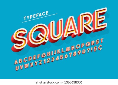 Trendy 3d font design, colorful alphabet, typeface. Color Swatches control