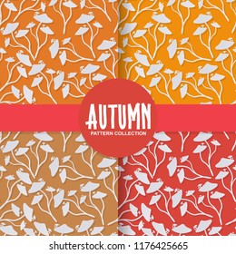 Trendy 3d Paper cut style autumn wild mushroom on colorful background seamless pattern