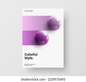 Trendy 3D spheres banner layout. Creative brochure A4 design vector template.