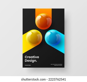 Trendy 3D spheres booklet illustration. Creative company identity A4 design vector template.