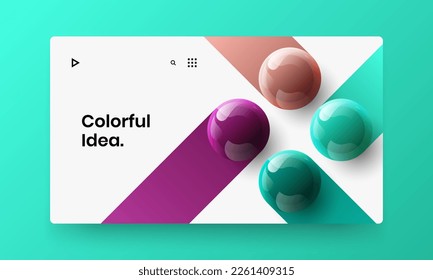 Trendy 3D spheres pamphlet concept. Simple cover vector design layout.