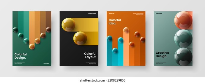 Trendy 3D spheres presentation template collection. Isolated poster vector design illustration set.