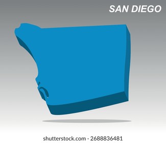 Trendy 3D vector map of San Diego, United States. A clean, modern isometric graphic for projects in the United States, United States
