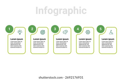 Trendy 5-Step Process Infographic with Timeline Icons for Corporate Strategy, Marketing Slides, Web Banners, and Visual Communication Design