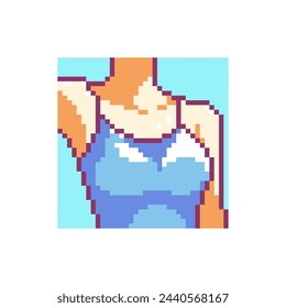 Trendy 8 bit of Slim Women, Cute Girls in Swimwear, Y2K Vibes, Retro Gamer Prints, Seaside Holiday Icons, Kawaii Anime Avatars. Pixel Art Summer Print
