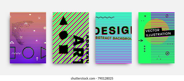 Trendy 80s memphis geometric design covers set for placards, posters, banners and flyers