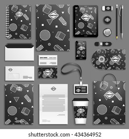 Trendy 80s retro Corporate identity template set. Business stationery mock-up with logo. Branding design. Geometric texture background.