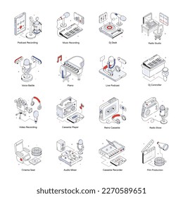 Trendy 9 Isometric Icons of Studio 

