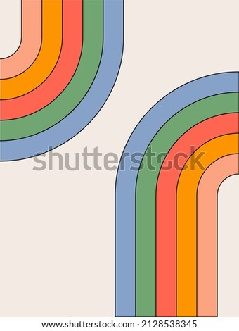 Trendy abstract  aesthetic rainbow background. Mid century wall decor in style 60s, 70s. Retro vector design for social media, blog post, template, interior design	