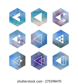 Trendy abstract arrow icons' set. Geometrical polygon, triangle shaped symbols in hipster style. 