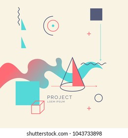 Trendy abstract art geometric background with flat, minimalistic Memphis style. Vector poster with elements for design
