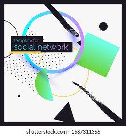 Trendy abstract art geometric background with flat, modern style. Vector poster with elements for design. Template for social networks