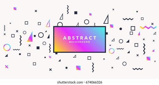 Trendy abstract art geometric background with flat, minimalistic Memphis style. Vector poster with elements for design