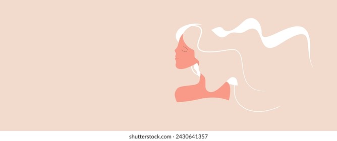 Trendy abstract art templates in dust peach shades with beautiful girl. Hello Spring. Happy Women's Day. Mother's Day. Suitable for social media posts, mobile apps, banner design, online advertising