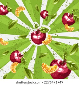 Trendy abstract art templates with fruit and geometric elements. Suitable for social media posts, mobile apps, banners design and web internet ads. Vector fashion backgrounds.