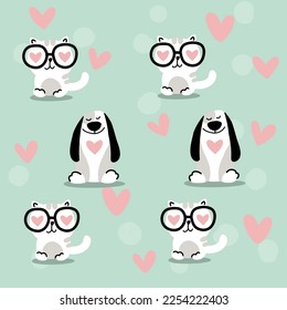Trendy abstract art templates with hard and animals elements. Valentine day. Suitable for social media posts, mobile apps, banners design and web internet ads. Vector fashion backgrounds