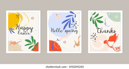 Trendy abstract art templates with simple, floral and tropical elements. For publications on social networks, mobile applications, postcards, backgrounds, banners.