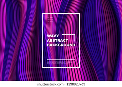 Trendy Abstract Background with 3d Effect. Wave Texture with Pink, Blue, Purple Distorted Lines. Creative Optical Illusion. Futuristic Style. Abstract Background with Volumetric Striped Shapes. Eps10.