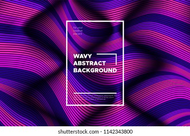 Trendy Abstract Background with 3d Effect. Wave Texture with Pink, Blue, Purple Distorted Lines. Creative Optical Illusion. Futuristic Style. Abstract Background with Volumetric Striped Shapes. Eps10.
