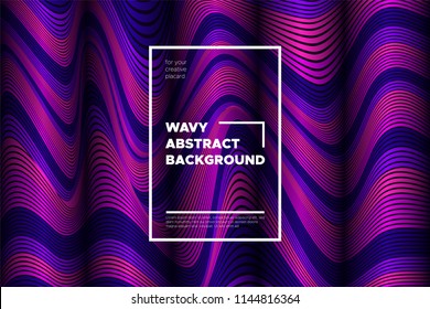 Trendy Abstract Background with 3d Effect. Wave Texture with Pink, Blue, Purple Distorted Lines. Creative Optical Illusion. Futuristic Style. Abstract Background with Volumetric Striped Shapes. Eps10.