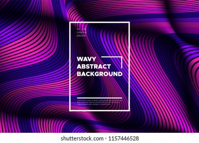 Trendy Abstract Background with 3d Effect. Wave Texture with Pink, Blue, Purple Distorted Lines. Creative Optical Illusion. Futuristic Style. Abstract Background with Volumetric Striped Shapes. Eps10.