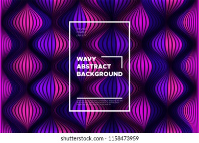 Trendy Abstract Background with 3d Effect. Wave Texture with Pink, Blue, Purple Distorted Lines. Creative Optical Illusion. Futuristic Style. Abstract Background with Volumetric Striped Shapes. Eps10.