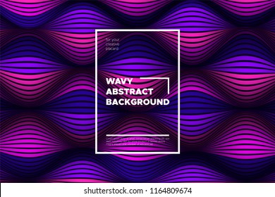 Trendy Abstract Background with 3d Effect. Wave Texture with Pink, Blue, Purple Distorted Lines. Creative Optical Illusion. Futuristic Style. Abstract Background with Volumetric Striped Shapes. Eps10.