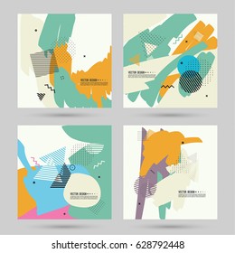 Trendy abstract background. Collage of geometric elements. Modern hand drawn design. 