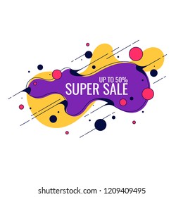 Trendy abstract background. Composition of geometric shapes and splash. Vector illustration. Sale poster
