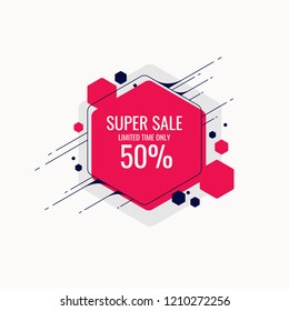 Trendy abstract background. Composition of geometric shapes. Sale poster. Vector illustration