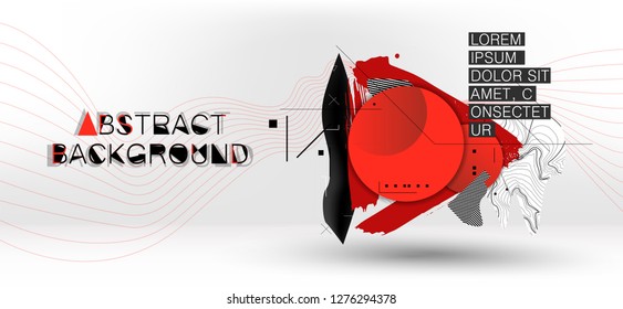Trendy abstract background. Composition of geometric shapes and splash. Vector illustration