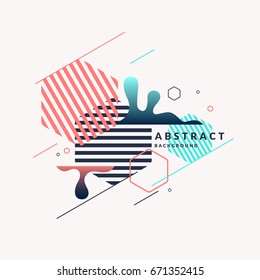 Trendy abstract background. Composition of geometric shapes and splash. Vector illustration