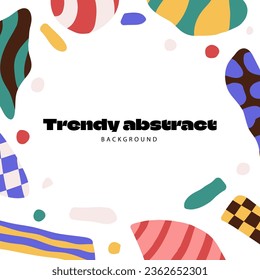 Diseño de fondo abstracto moderno con formas creativas al azar. Banner cuadrado moderno con elementos minimalistas. Tarjeta con blobs, formas orgánicas. Ilustración vectorial plana de color