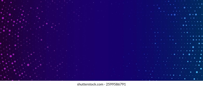 Trendy abstract background with digital circles of particles. Futuristic gradient template. Modern halftone design. Great for banners, posters, presentation. Vector