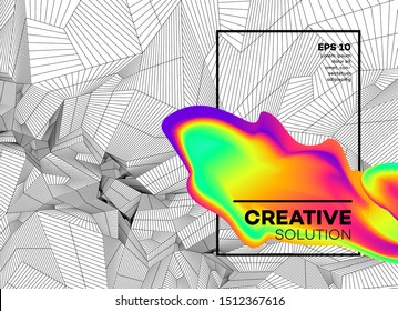 Trendy abstract background with dynamic particles and color flow shape. Modern science or technology element. Vector illustration