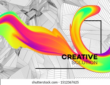 Trendy abstract background with dynamic particles and color flow shape. Modern science or technology element. Vector illustration