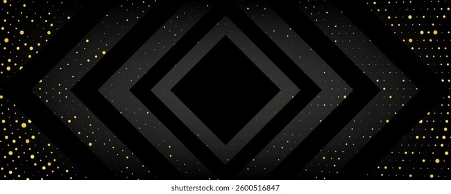 Trendy abstract background with golden circles and particles on black. Holiday gradient template. Modern halftone design. Great for banners, posters, presentation. Vector