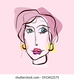 Trendy abstract background. Hand drawn modern abstract full color portrait of a woman. Template for your design works. Vector illustration.