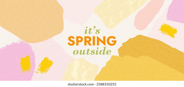 Trendy abstract background made in modern art style with brush strokes dots and lines in spring summer pastel colors. Modern design template for spring and summer web banner, card, cover, ads, print