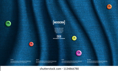Trendy abstract background . Minimal geometric shapes composition. Colorful pattern. Realistic linen fabric texture. Template for your design works. Vector illustration.