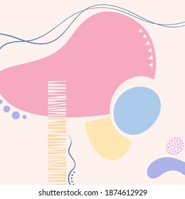 Fondo abstracto de moda.  Composición mínima de formas geométricas dibujadas a mano. Patrón colorido pastel. Máscara editable. La plantilla para el diseño funciona. Ilustración vectorial.