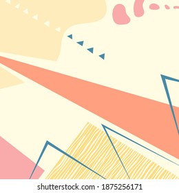Fondo abstracto de moda.  Composición mínima de formas geométricas dibujadas a mano. Patrón colorido pastel. Máscara editable. La plantilla para el diseño funciona. Ilustración vectorial.