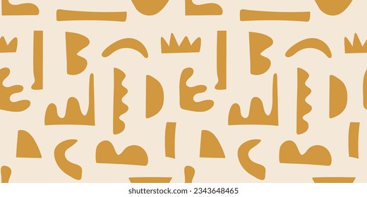 Trendy abstract background with organic cut out shapes collage in Matisse art style. Aesthetic seamless pattern in neutral colors. Ethnic motives horizontal backdrop