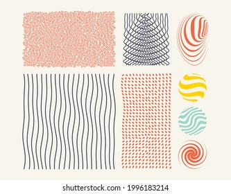 Trendy abstract background with ovals and lines. 3D geometric striped rounded shape. Sphere. Abstract element for print or design. Vector illustration.